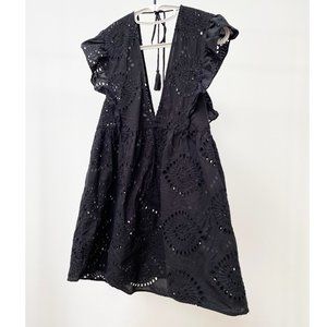 Gorgeous Black mini dress for women, summer girly dress S, short lace sundress